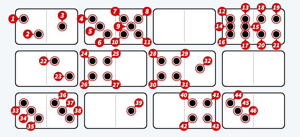 Using the “Domino Dots (Pips)” Counting Template, the app counts 46 dots.