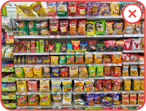 Grocery Store Aisle: This is not a good match for the 'CountThings from Photos' app because the extreme variety of non-standardized items lacks the consistent pattern required for the AI to isolate them.
