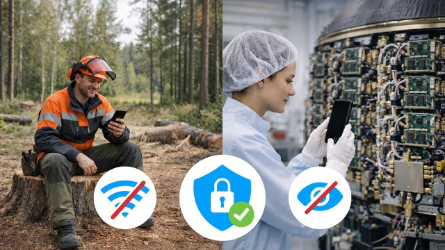 The 'CountThings from Photos' app working offline: it enables a forester to count logs in a remote forest with no internet and allows an engineer to count items in a secure, restricted 'classified area'.